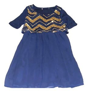 Blue with gold sequence girls dress